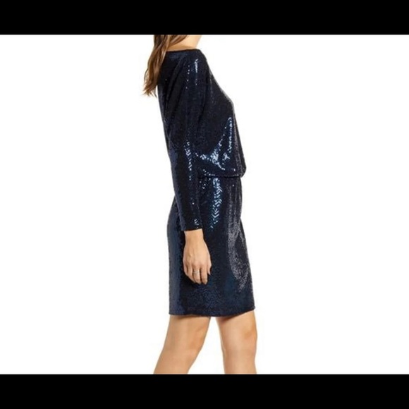 3X Gibson Cocktail sequin party dress royal blue flattering long sleeve - Picture 6 of 8